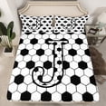 thumbnail image 2 of Homewish Boys Honeycomb Abstract Twin Sheet Sets, Monogrammed J Twin Fitted Sheet, Black White Initial Letter Flat Sheet, Microfiber Bedroom Decor, 3-Piece, 2 of 7