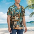 thumbnail image 3 of Balery Whimsical Cats Night Cafe Camisas hawaianas de manga corta para hombre, camisas playeras de corte holgado, camisas de vacaciones con botones,Medium, 3 of 7