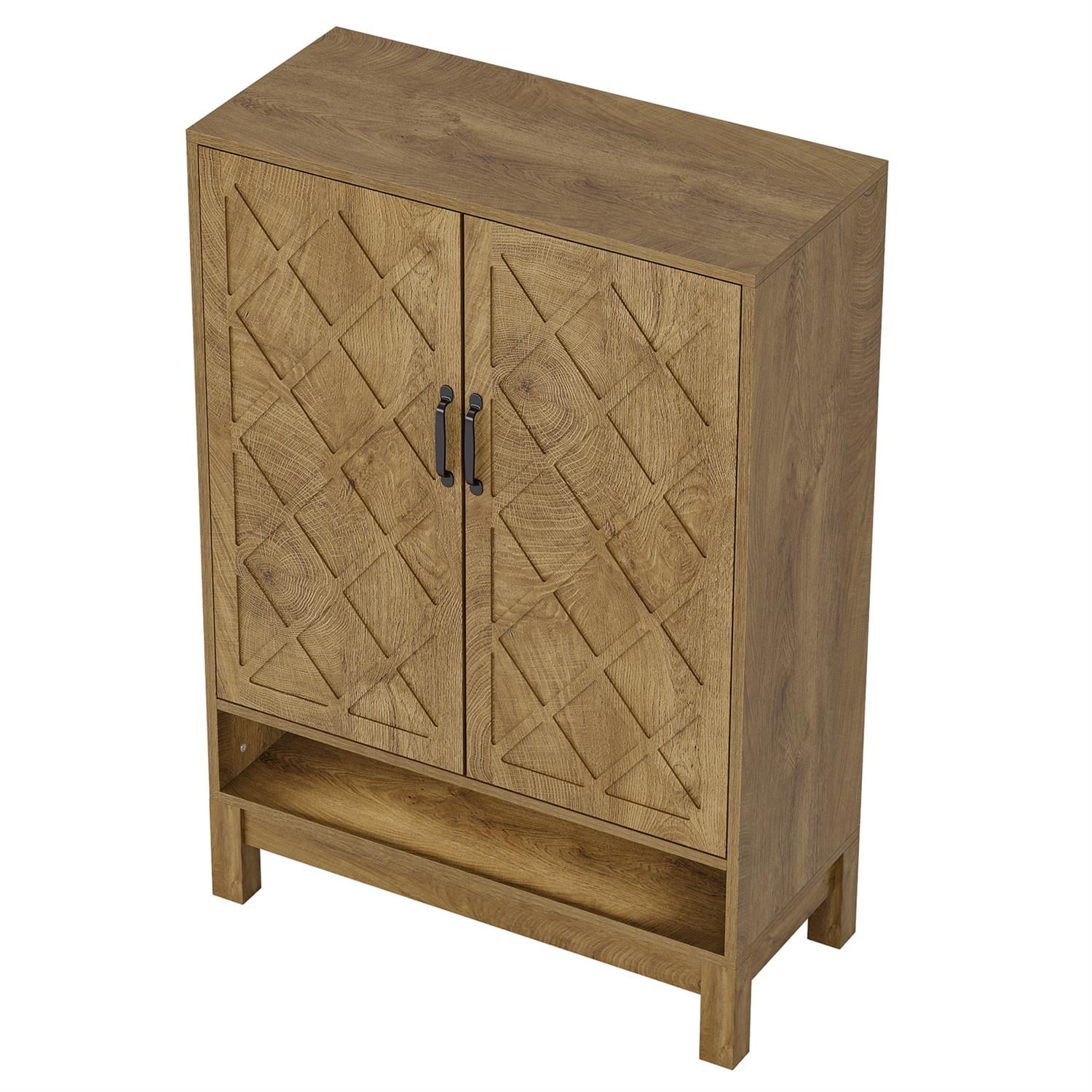 Demi Bonn 43" Solid Wood Shoe Storage with Intricate Carvings, Entryway Cabinet for Home Organization, Brown