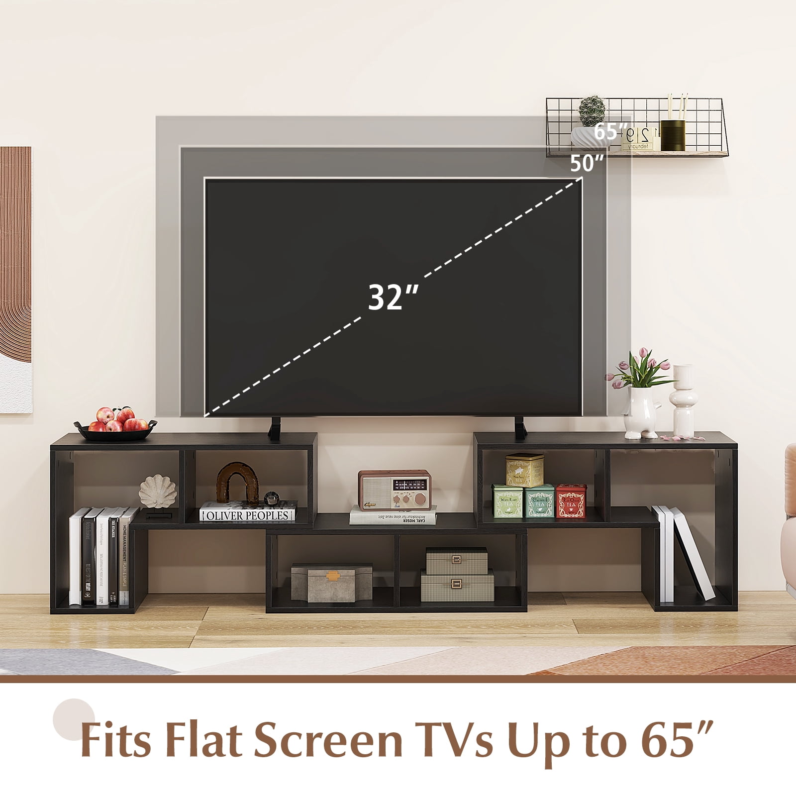 Costway 3 PCS TV Stand for TV's up To 65" Console Entertainment Center Bookcase Shelves Black Wood