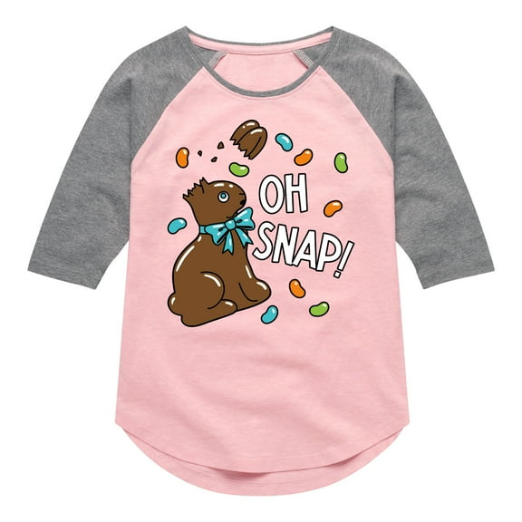 Instant Message - Oh Snap Chocolate Bunny - Toddler And Youth Girls Raglan Graphic T-Shirt