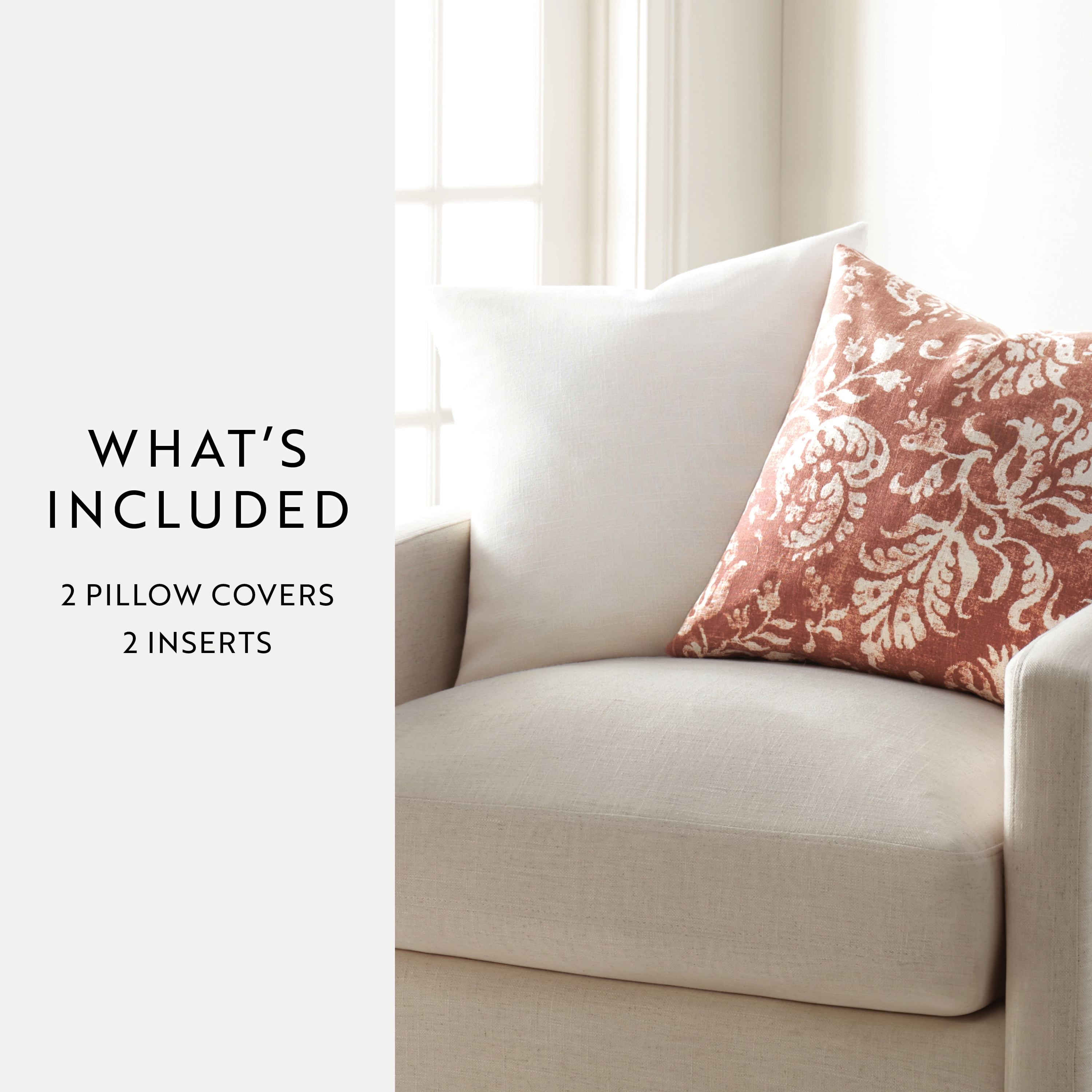 Noble Linens 2-Pack Cotton Slub Decor Throw Pillows - Distressed Floral Rose