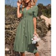 thumbnail image 2 of Women's Summer Dresses Short Sleeve Midi Dress 2024 Fashion V Neck A Line Loose Fit Solid Button Down Elegant Beach Vacation Sundress (Green,X-Large), 2 of 6