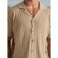 thumbnail image 3 of Mens Knit Shirt Short Sleeve Plain Button Down Beach Vacation Shirt Casual Striped Summer Top Khaki XXXL, 3 of 5