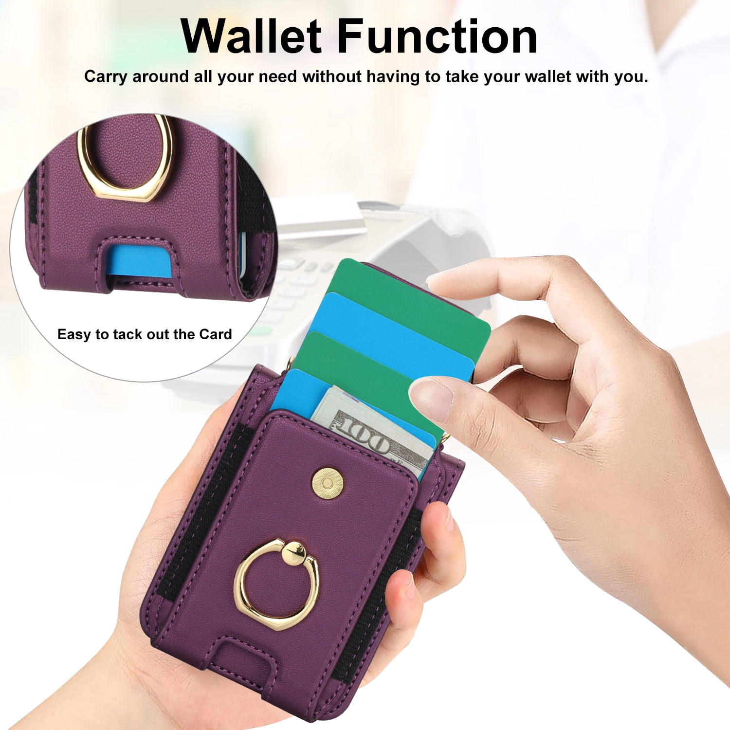 for Motorola Razr 2024 Wallet Case Crossbody, PU Leather Zipper Handbag Purse Flip Cover, Back Card Slots, Adjustable Shoulder Strap, Finger Ring Stand for Motorola Razr 2024, Darkpurple