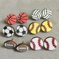 thumbnail image 6 of SUSHANG 1 Pair of Women’S Ball Earrings Ladies Earrings Sports Jewelry Heart Shaped Sports Baseball Studs Rugby Football Volleyball Basketball Wood Earrings Fashion Ladies Earrings, 6 of 6