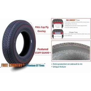 FREE COUNTRY Premium Trailer Tires ST 175/80R13 6 ply Load Range C w/Scuff Guard, Set 2 Sansujyuku sansujyuku.com