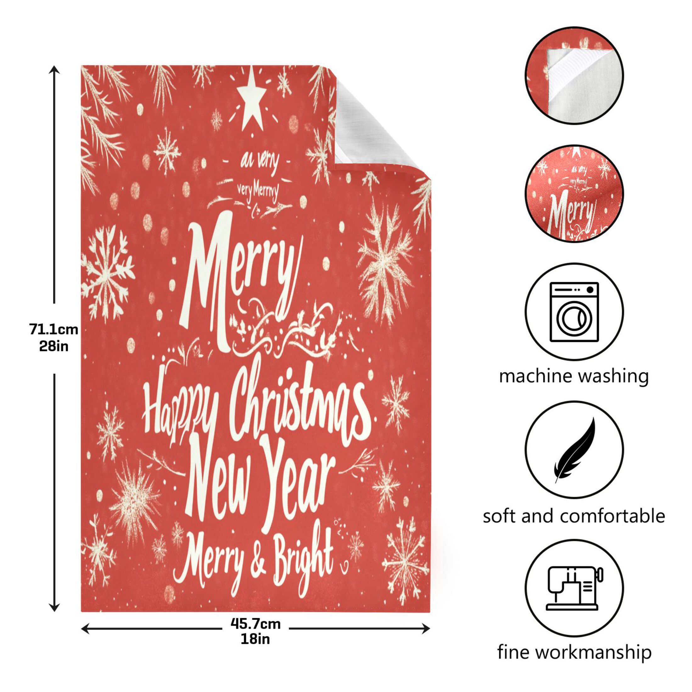 BZSMCE Kitchen Towels Creative Leaf and Snowflak for Merrh Christmas Pattern Durable Kitchen Towel