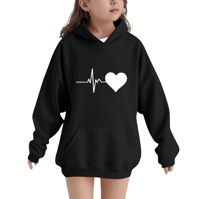 YUNAFFT Sweat à Capuche Garçons & Filles Manches Longues Cœur Imprimé Automne Hiver Manches Raglan Poche Kangourou Sportif Décontracté