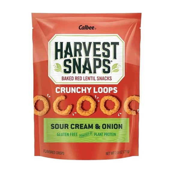 Calbee Harvest Snaps Crunchy Loops Baked Red Lentil Snack Sour Cream & Onion -- 2.5 oz pack of 2