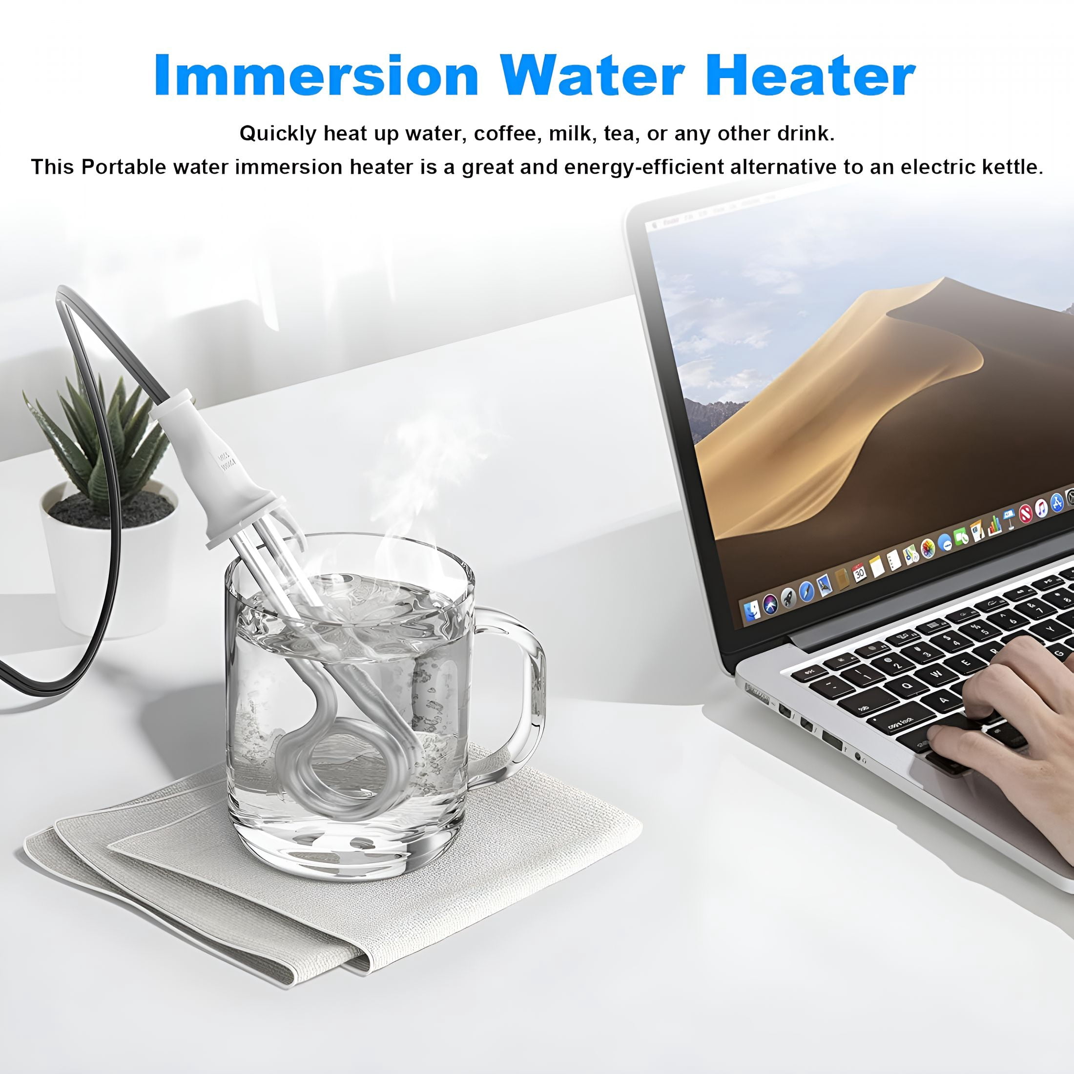 HIBIBUD Immersion Water Heater 300W 120/240V Portable Immersion Water Heater Element,Instant Immersion Cup Mug Heater Fit Camping Traveling Coffee/Tea/Soup Electric Water Portable Reheater