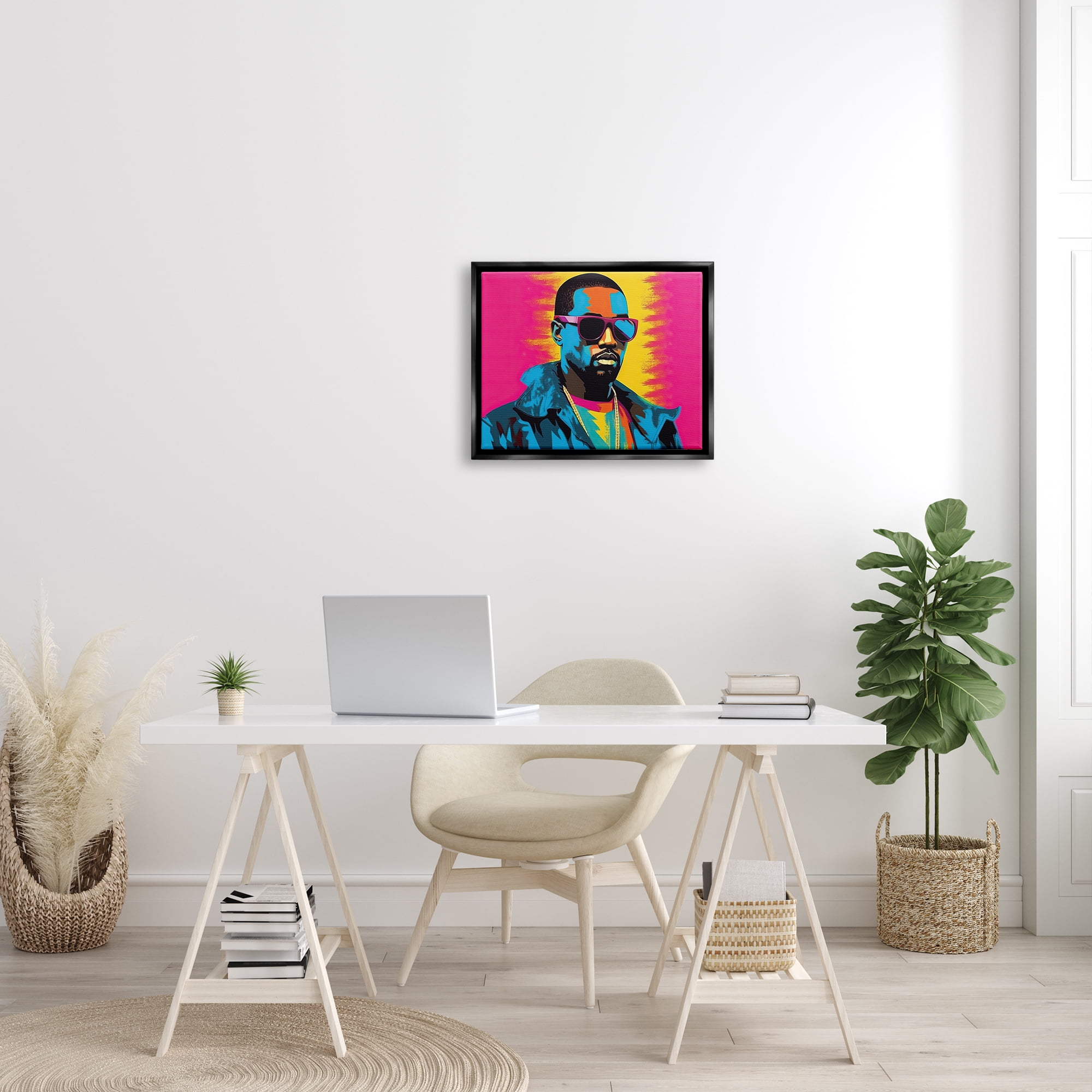 Stupell Industries Kanye West Modern Portrait Abstract Painting Black Floater Framed Art Print Wall Art, 21 x 17
