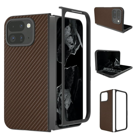 for Google Pixel 9 Pro Fold / Fold 2 Carbon Fiber Texture Case, Slim Shockproof Drop Protective Lightweight Phone Case Support Wireless Charging for Google Pixel 9 Pro Fold / Fold 2, Coffee