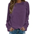 thumbnail image 2 of Women's Solid Color Crewneck Sweatshirt, Soft Long Sleeve Pullover Top with Lightweight Breathable Fabric, Comfortable Stretchy Casual Wear for Daily Loungewear and Streetwear Purple L, 2 of 5
