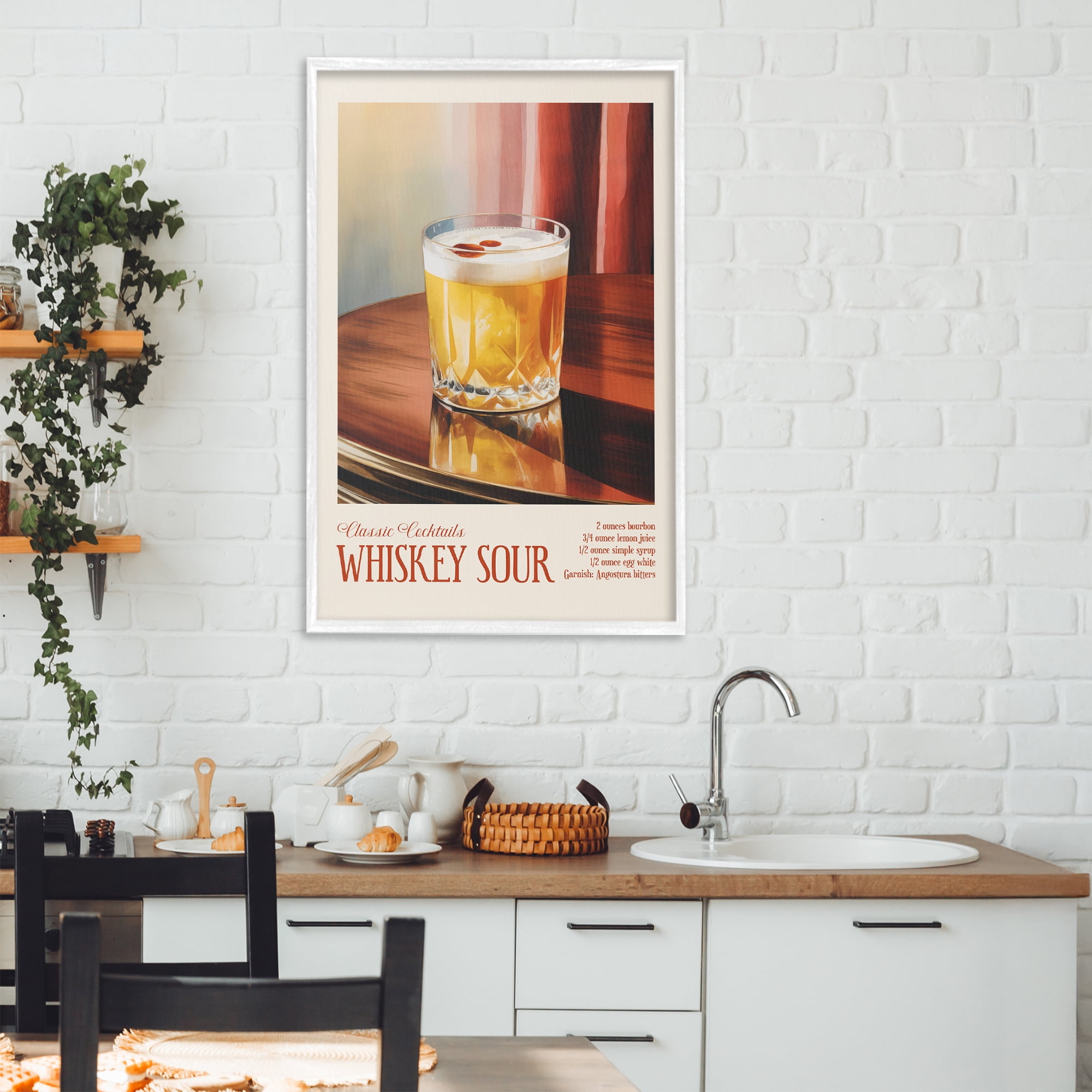 Stupell Industries Whiskey Sour on Table White Framed Giclee Art, design by Andreas Magnusson