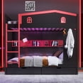 thumbnail image 2 of [Luckynote]Queen over Queen Bunk Bed with Storage Drawers and Shelves, Solid Wood Bunk Beds with hooks, No Box Spring Needed, Black&Red, 2 of 12