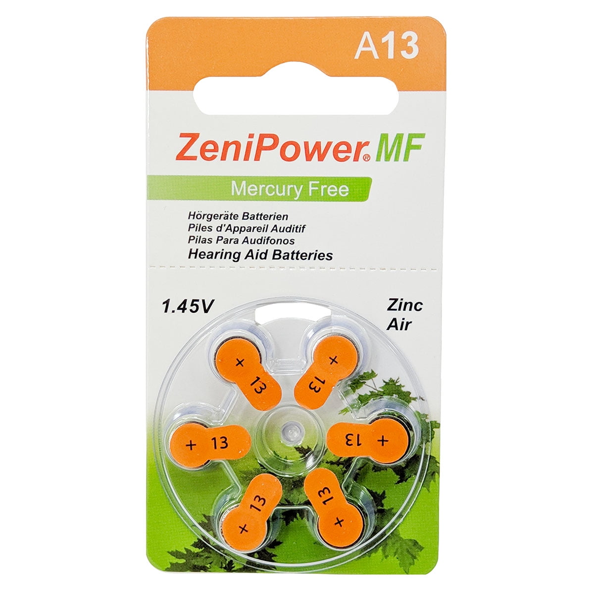 60 ZeniPower Mercury Free Hearing Aid Batteries Size: 13