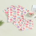 thumbnail image 4 of AMERTEER Kids Girl Pajamas Short Sleeve Lapel Neck Buttons Doughnut Buttons Tops Loose Short Pants 2Pcs Set, 4 of 6
