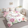 thumbnail image 3 of Manfei Retro Rustic Flower 7 Pieces Bedding Comforter Set,Countryside Floral Butterfly Full Bedding Set,Pink White Fitted Sheet Flat Sheet For Girls,Super Cozy Room Decor Reversible, 3 of 8