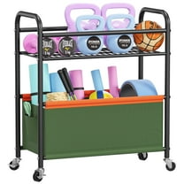 Bemico Home Gym Storage Rack, 2-Tier Yoga Mat Storage Rack Shelf, Workout Equipment Storage with Wheels for Dumbbells Kettlebells Foam Rollers