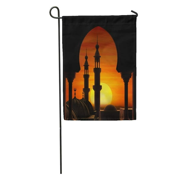 NUDECOR East Fireball Sunset Behind Two Minarets Middle Egypt Turkey Dome Garden Flag Decorative Flag House Banner 28x40 inch