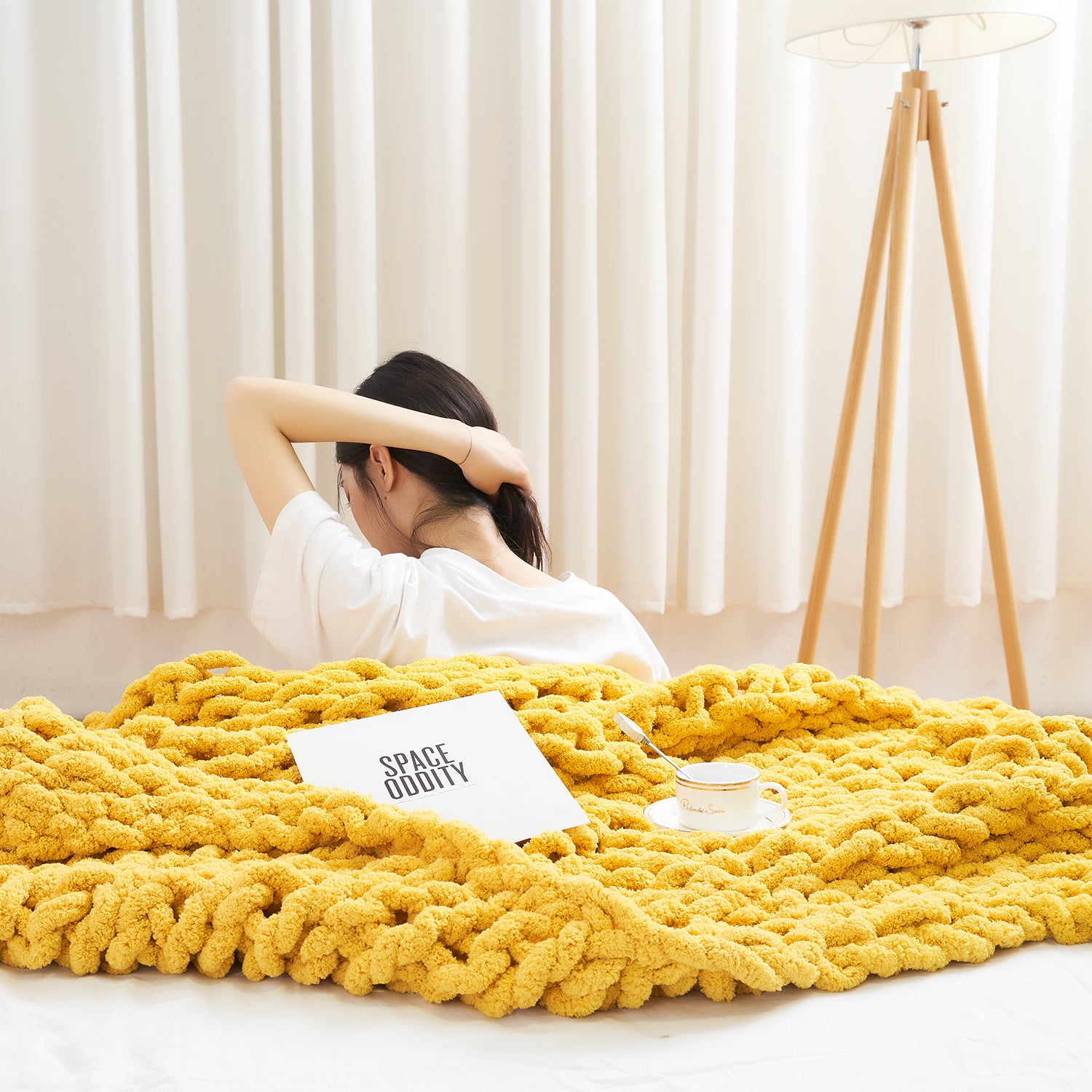 MODENNA Chunky Knit Blanket Throws Chenille Yarn Hand Knit Throw Blanket Chunky Braided Blanket Yellow 50 x60 Walmart