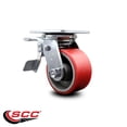 thumbnail image 2 of 4 Inch Red Poly on Cast Iron Caster with Ball Bearing and Total Lock Brake SCC, 2 of 2