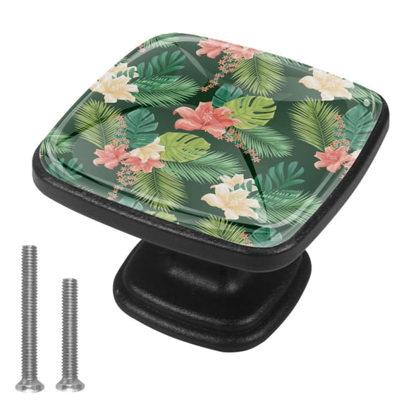4 Pcs Cabinet Handle Drawer Pulls Tropical-Pattern Knobs with Screws Square Furniture Office Cabinet Knob Decoration
