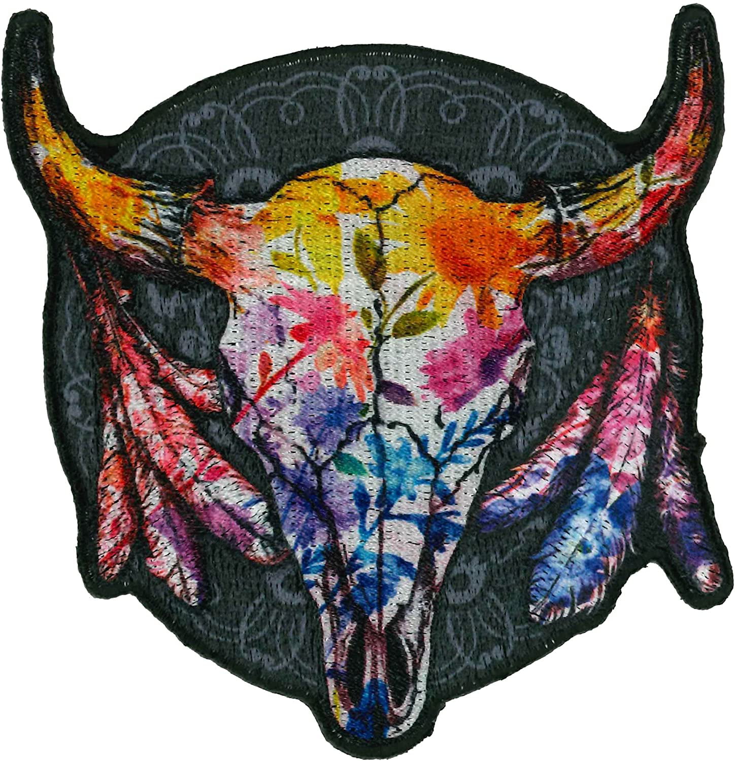 Horn Skull Red Iron Cross Patch Sew on Embroidered Fabric Applique DIY Parts 