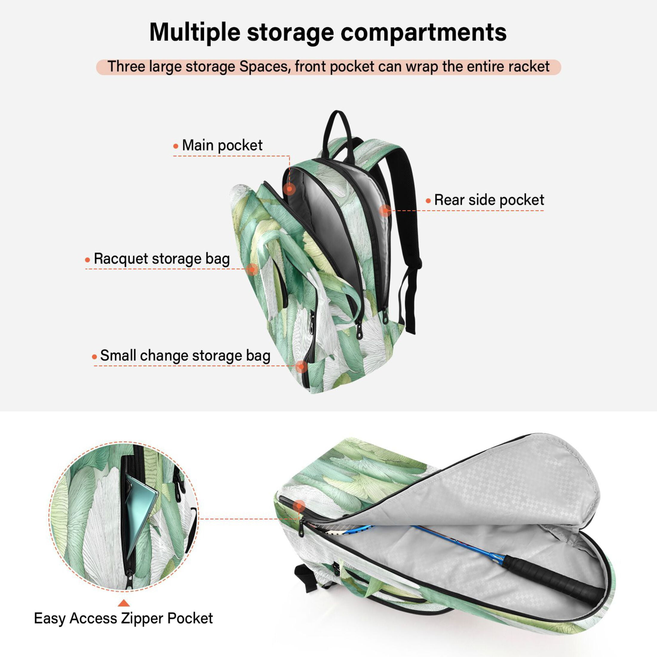 2 Racquet Holder Tennis Backpack Tennis Racket Covers Gym Bags Ginkgo Leaves