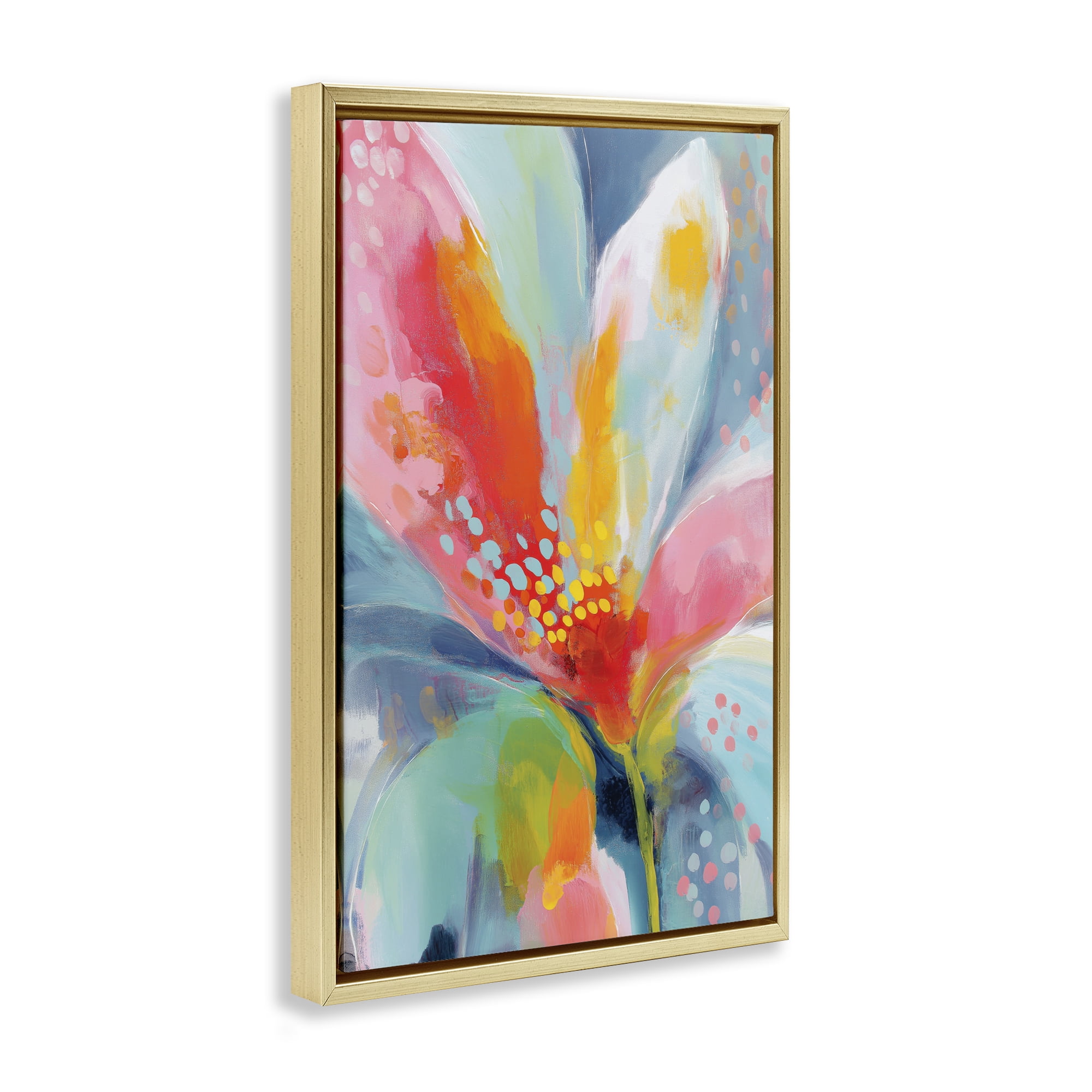 Stupell Industries Dotted Bloom Expression Gold Framed Floater Canvas Wall Art, design by Chromatic Storm Studio