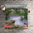 thumbnail image 2 of Ambesonne Mushroom Quilted Coverlet 3 Pcs, Butterflies, King Size, Tan Green Red, 2 of 2