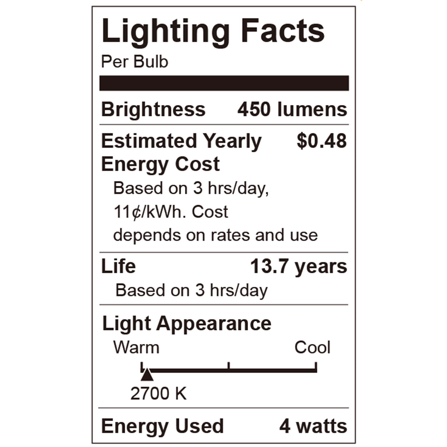 Great Value LED, 4W (40W Eqv) A15 Frosted Lamp E17 Intermediate Base, Dimmable, Soft White, 2pk
