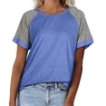 thumbnail image 2 of Odbmxy T Shirt Women Blue Summer Short Sleeve Tops for Women Plus Size Solid Workout Loose Pullover Casual Tops, 2 of 5