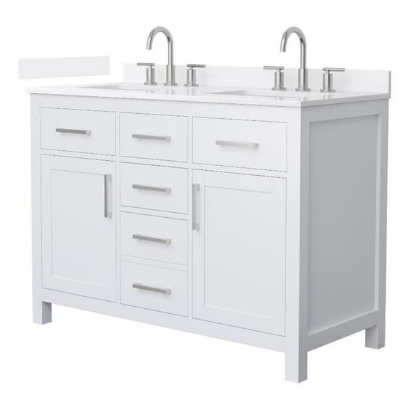 Beckett 48" White Double Vanity & White Quartz Top (3-Hole) & Nickel Trim