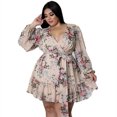 thumbnail image 2 of U.Vomade Robe Mode Grande Taille Ample Imprimée Col en V à Nouer, 2 of 5