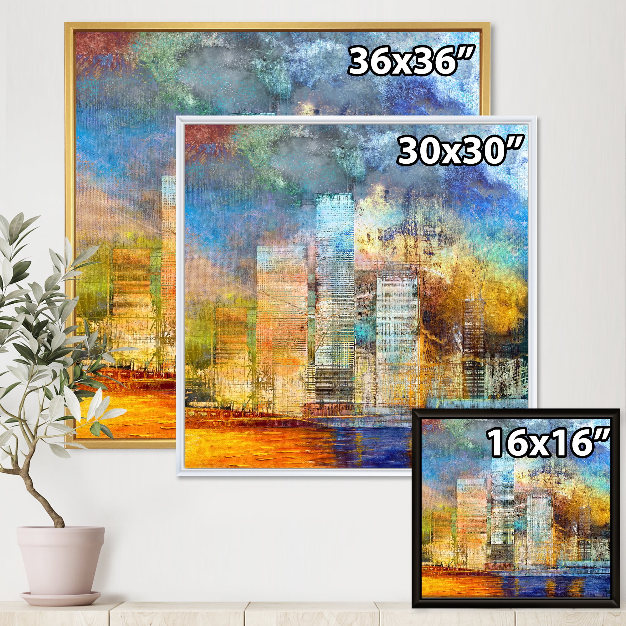 Designart 'Skypscrapers In Futuristic City' Modern Framed Canvas Wall Art Print