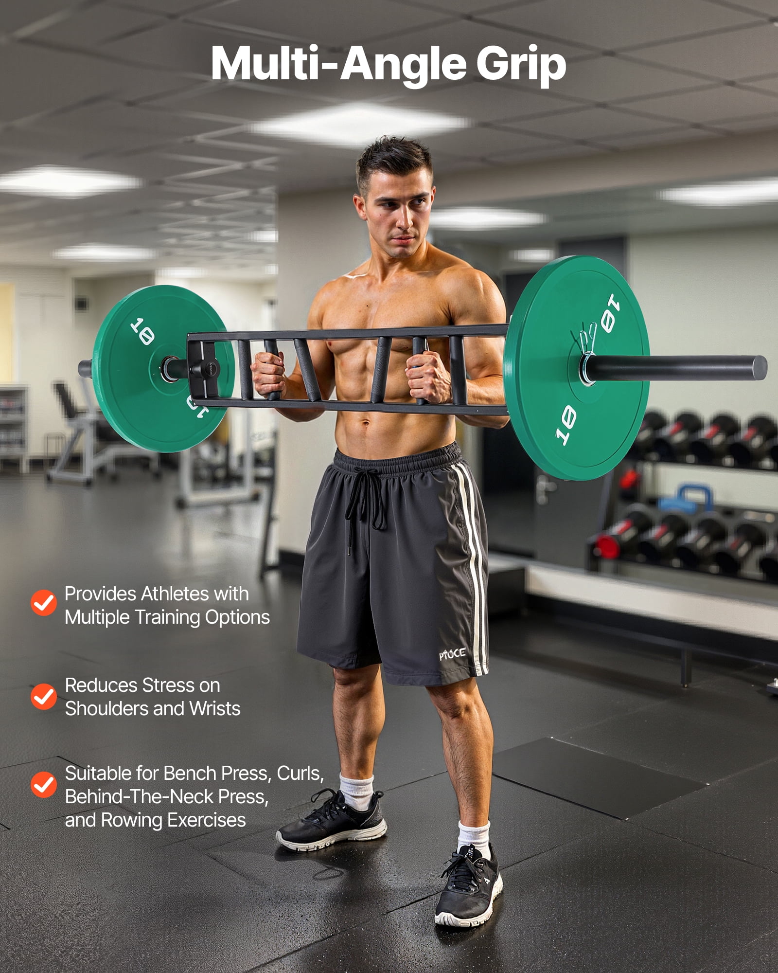 VEVOR Multi-Grip Barbell, 2-inch 3 Positions Swiss Bar