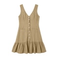 thumbnail image 4 of Tqcoqu Women's Mini Dresses Button V Neck Ruffled Sleeveless A Line Casual Summer Cover Up Dress,Khaki Women's S-XXL, 4 of 7