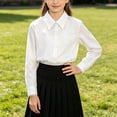 thumbnail image 3 of Odeerbi Camisa de Vestido de Algodón Para Niñas Peter Pan Collar Ruffle Camisas de Uniforme Escolar de Manga Larga, 3 of 6
