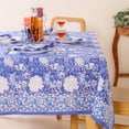 thumbnail image 5 of Hand Block Printed Table Cover - Exquisite Design, Premium Cotton Fabric, Perfect for Dining and Decor, Dining Table Linen Color Prussian Blue 8 Seather 72 x 108 Inches Rectangle, 5 of 7