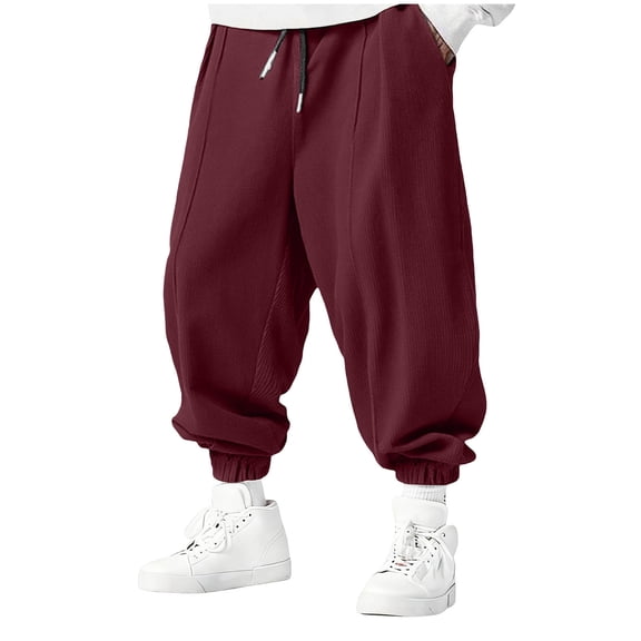 Mens Corduroy Pants Stretch Loose Joggers with Pockets Tapered Elastic Waist Drawstring Cargo Casual Baggy Sweatpants Workout Athletic Slacks Trousers Fall Spring Outfits 2026 Red S