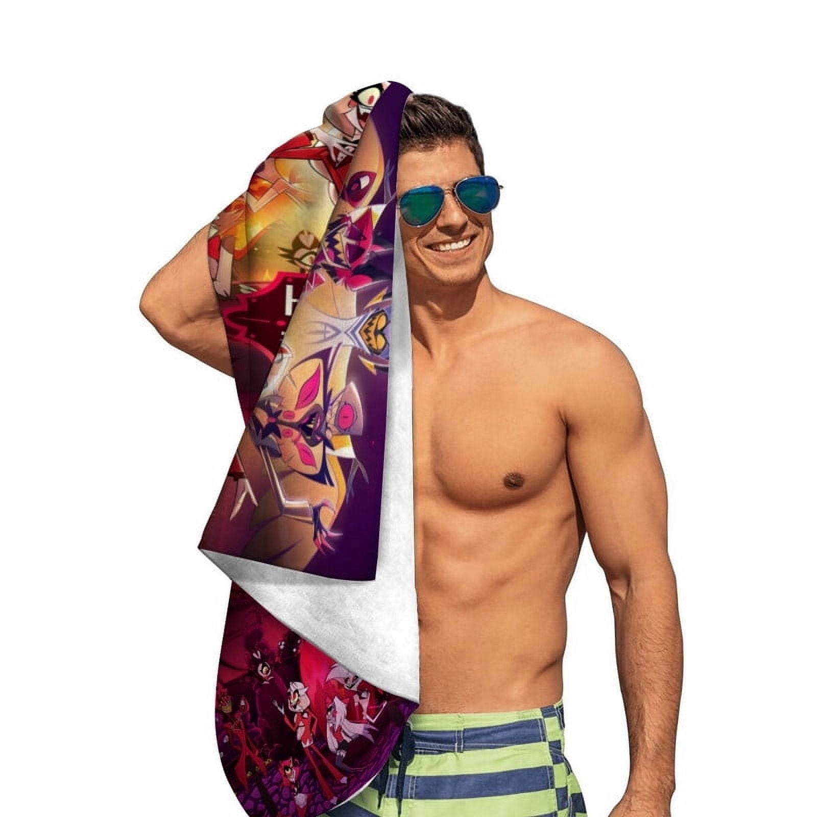30.7×63in Hazbin Hotel Cartoon Gifts Beach Towel for Women Kids Birthday Bath Outdoor Quick Dry Lightweight
