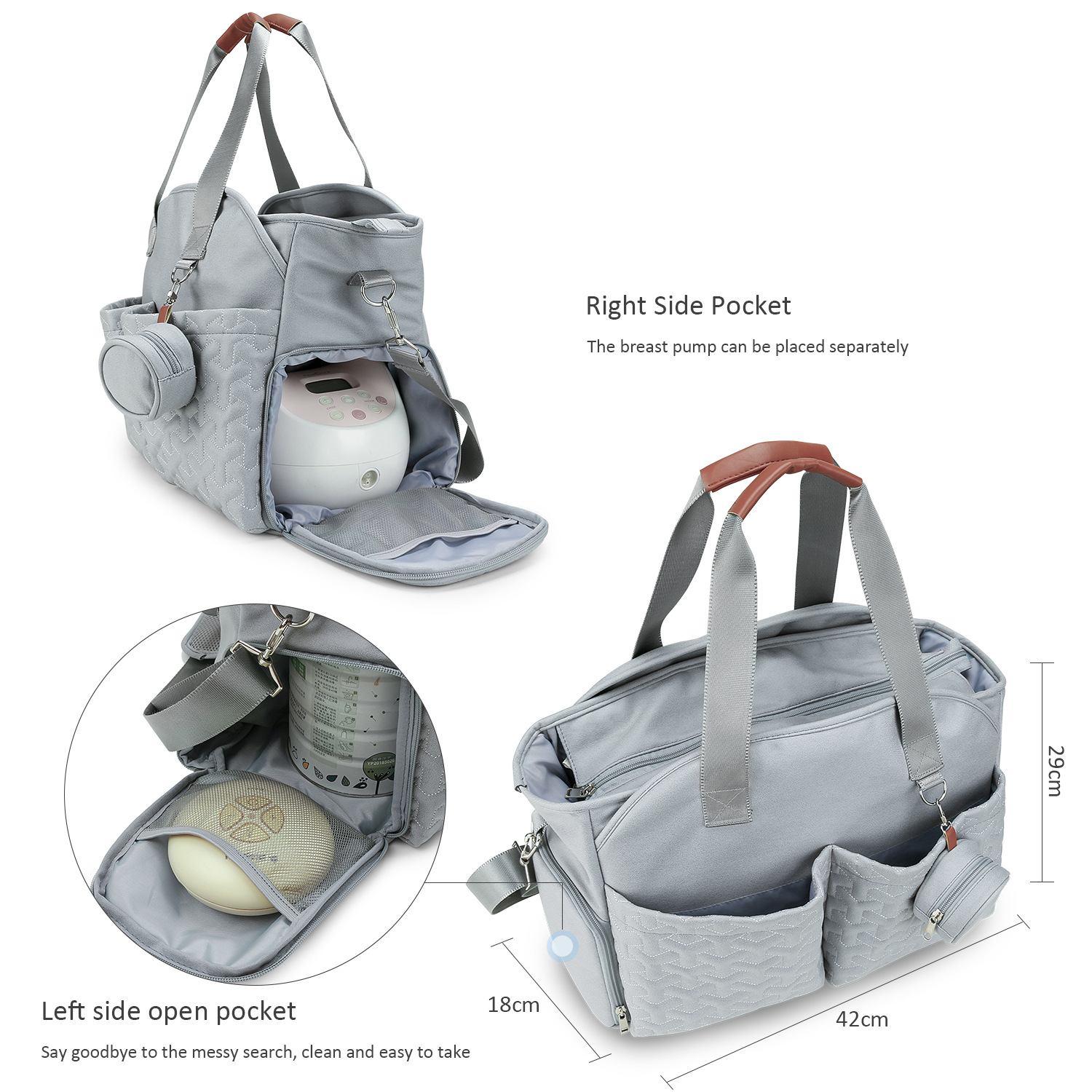 SPEKSEE Diaper Bag Tote with Pacifier Holder Case for Mom and Dad, Multi-Function Travel Diaper Bag with Adjustable Shoulder Strap and Insulated Pockets