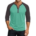 thumbnail image 2 of Hearthz Mens Raglan Shirts 3/4 Sleeve Cotton Henley Neck Baseball Jersey Color Block Mens Tops Summer Fall Mens Summer Shirts, 2 of 9
