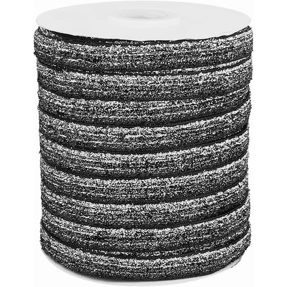 50 Yards 3/8 Inch Sequin Ribbon Black Metallic Glitter Velvet Ribbon Wired Single Face Sparkle Shiny Fabric Ribbons Trim with Spool for DIY