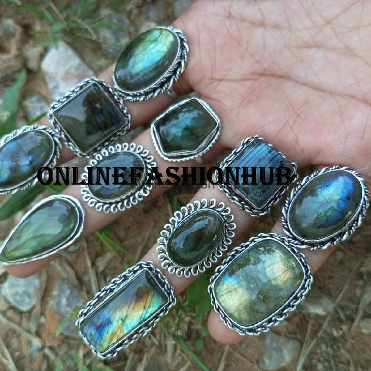 Labradorite Gemstone 925 Sterling Silver Plated Handmade Ring 75 pcs