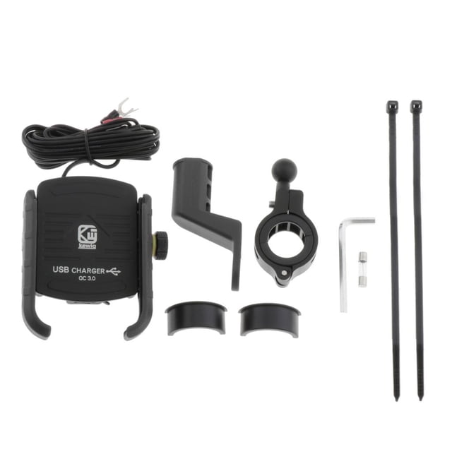 Soporte estable para teléfono móvil y GPS para manillar de motocicleta QC3.0 de carga rápida Negro