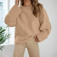 thumbnail image 2 of UJNDER Women's Oversized Pullover Sweater Casual Winter Knit Top Soft Comfortable Loose Fit Round Neck Long Sleeve Streetwear Tunic Khaki M, 2 of 5