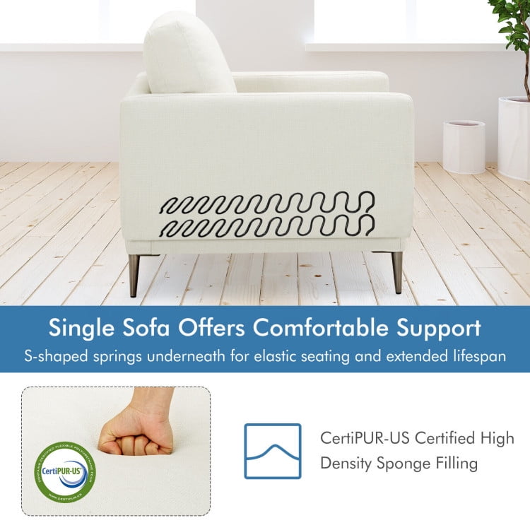 Finihen Upholstered Accent Armchair, Modern Upholstered Accent Chair with Removable Backrest Cushion, for Living Room, Bedroom, White